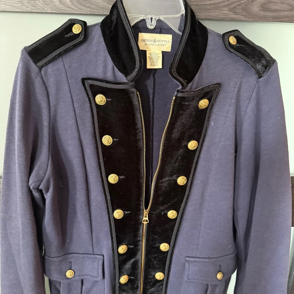 RARE DENIM&SUPPLY velvet gold button military full zip military inspired jacket